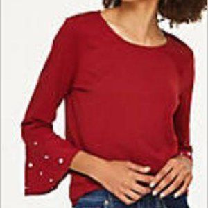 Loft top with flare bell cuffs and pearls, size XS